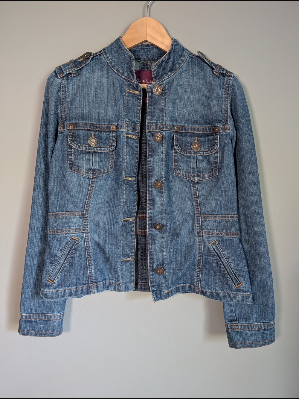 Gloria Vanderbilt Denim Military-Style Jacket - Blue